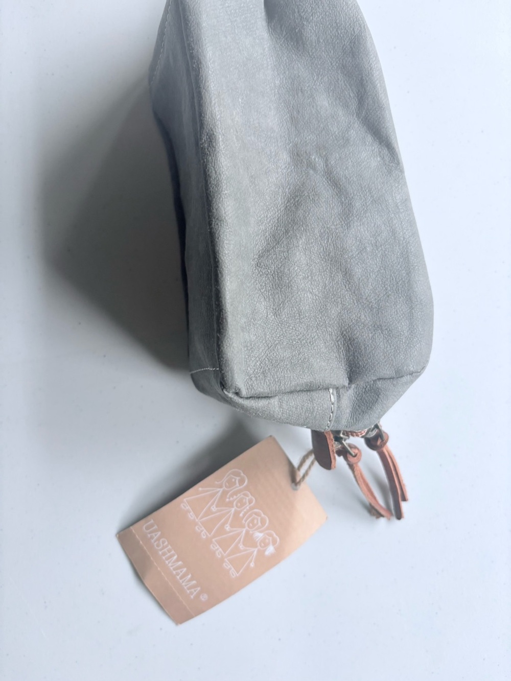 Gray Leather Cosmetic Pouch